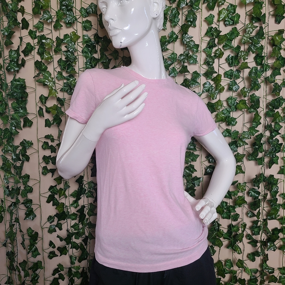 Gef Women's Barbiecore Pink Heathered Spacedye Crew Neck Short Sleeves Tee